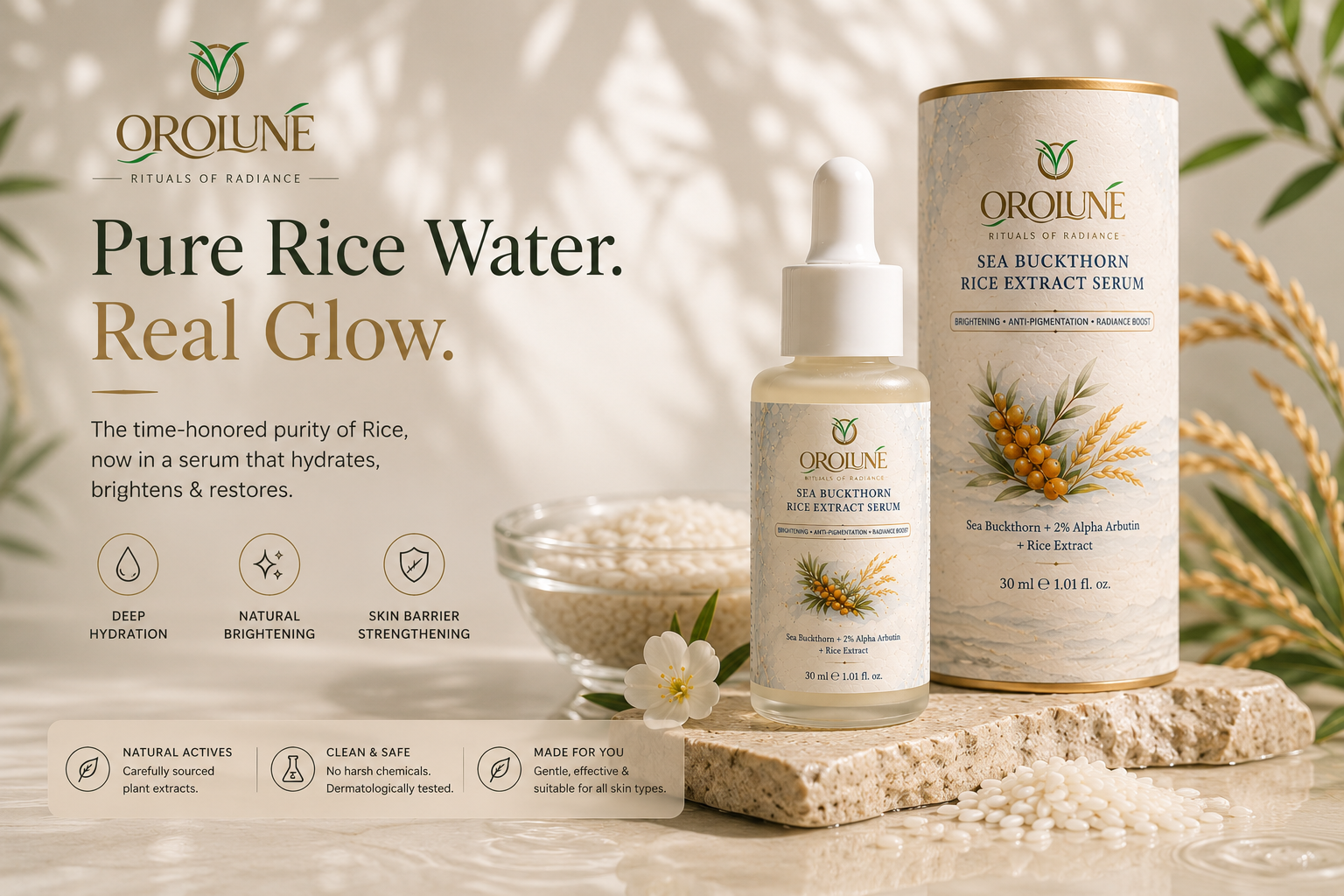 Sea buckthorn, Rice extract serum